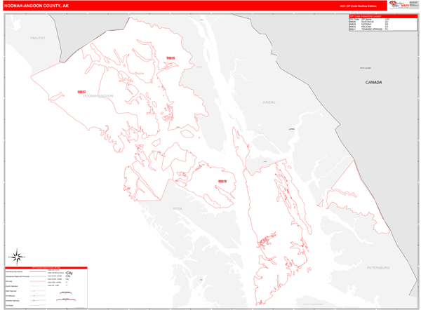 Hoonah Angoon County Digital Map Red Line Style